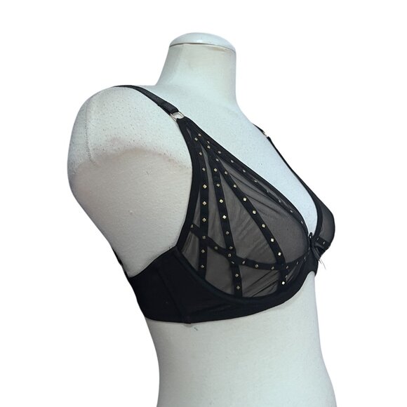 Fredericks of Hollywood NWT Rozlyn Black Mesh Studded Bra Sz 32F Womens Sexy She - Picture 10 of 14